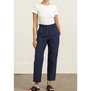 Sancia Lida Linen Paperbag High Rise Tapered Pants Navy Blue Small